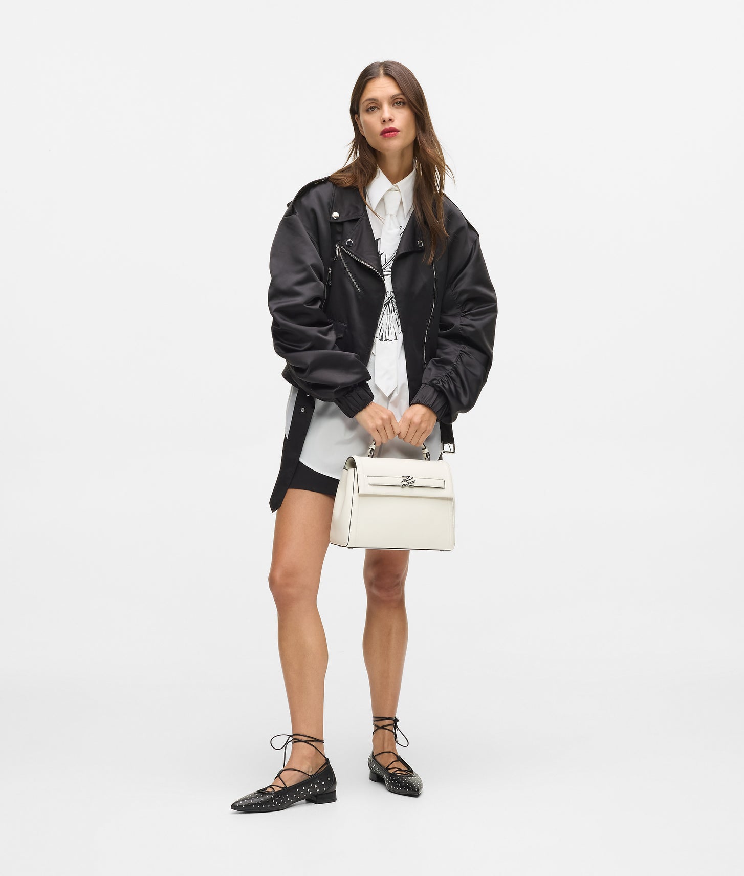 KarlLagerfeld Kautograph Medium Top Handle Bag Off White