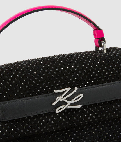 KarlLagerfeld Exclusive Kautograph Rhinestone Top-Handle Bag Black Embellishment