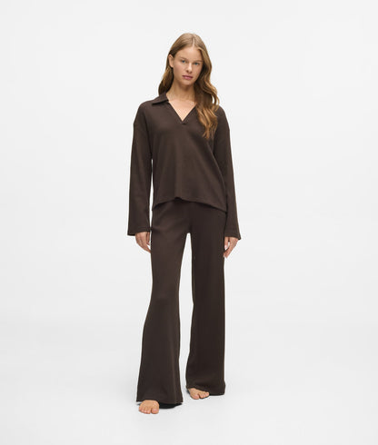 Karl Lagerfeld Waffle Loungewear Polo Shirt Black Coffee