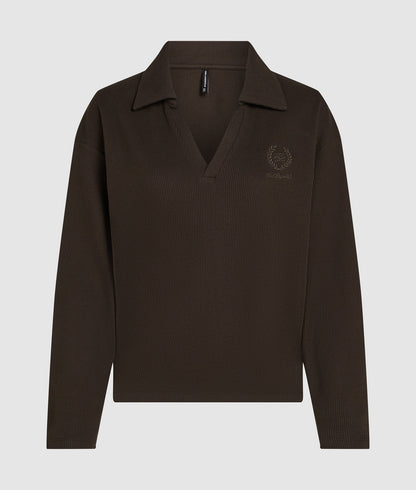 Karl Lagerfeld Waffle Loungewear Polo Shirt Black Coffee