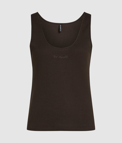 Karl Lagerfeld Waffle Loungewear Tank Top Black Coffee