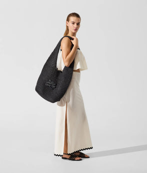 KarlLagerfeld Signature Macramé Beach Bag Natural/Black