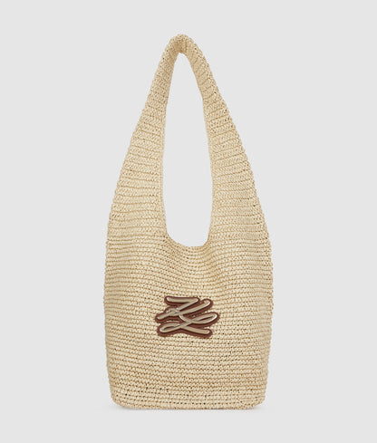 KarlLagerfeld Kautograph Crochet Hobo Bag Natural