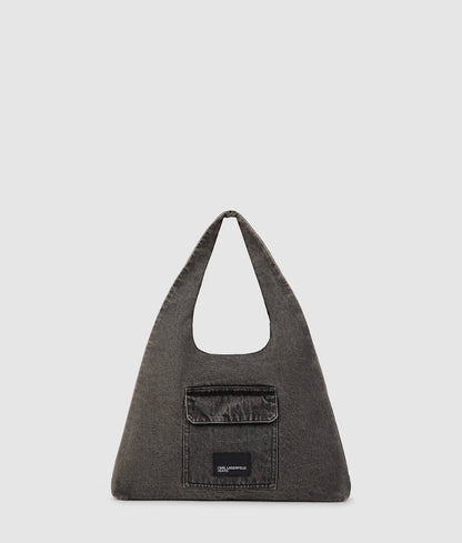 KarlLagerfeld Denim Hobo Shopper Black Denim-Grey Denim