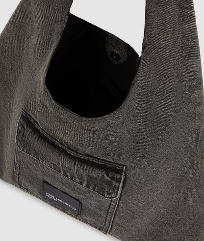 KarlLagerfeld Denim Hobo Shopper Black Denim-Grey Denim