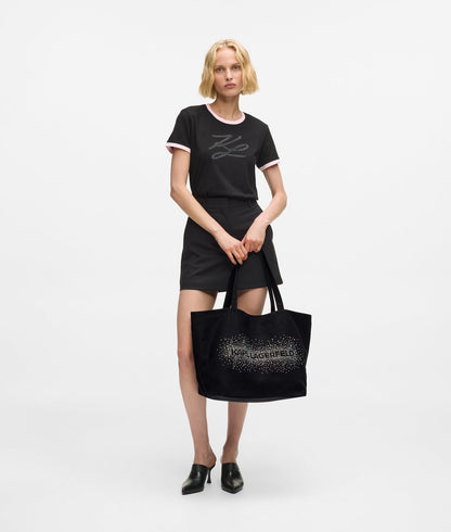 KarlLagerfeld Logo Rhinestone Shopper Black
