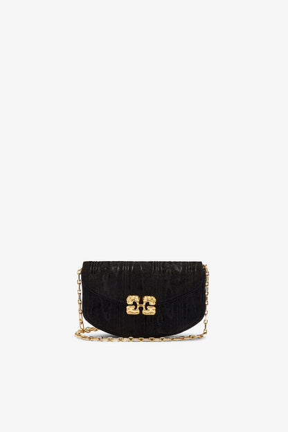 Ganni Black Lulu Wallet On Chain In Velvet Moire