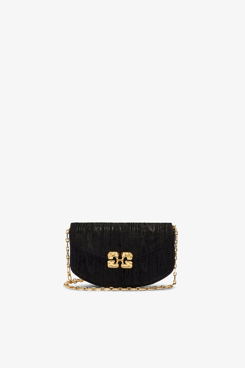 Ganni Black Lulu Wallet On Chain In Velvet Moire
