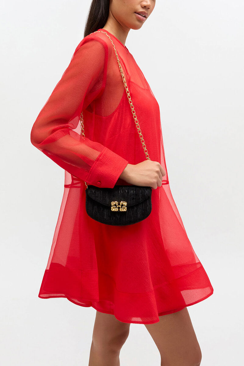 Ganni Black Lulu Wallet On Chain In Velvet Moire
