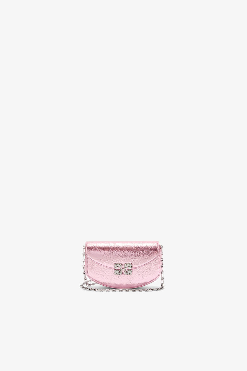 Ganni Silver Pink Lulu Wallet On Chain In Metallic