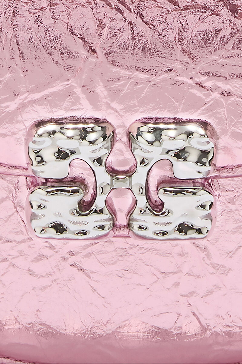 Ganni Silver Pink Lulu Wallet On Chain In Metallic