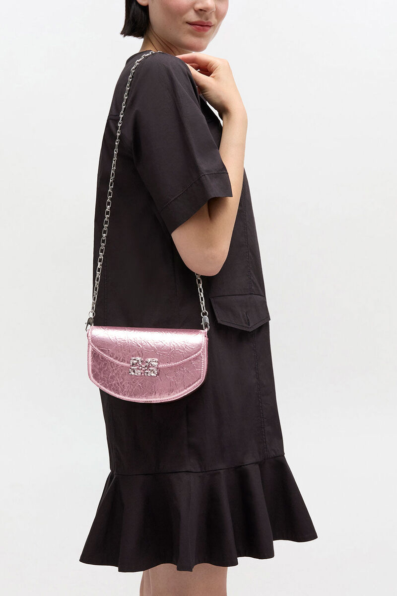 Ganni Silver Pink Lulu Wallet On Chain In Metallic