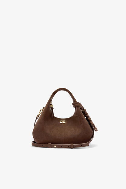 Ganni Chicory Coffee Brown Suede Mini Hobo Bag