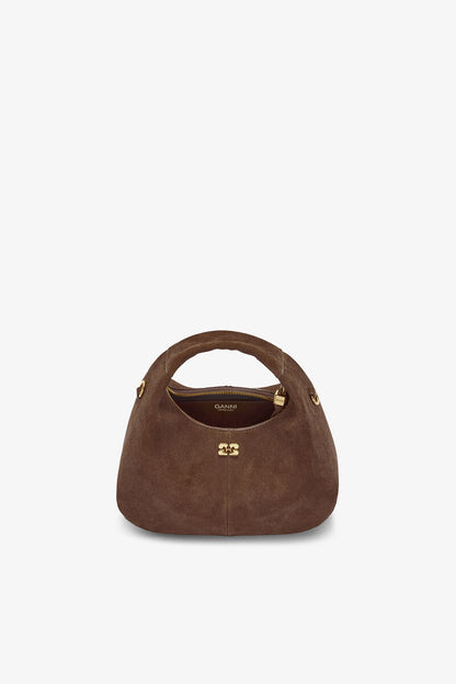 Ganni Chicory Coffee Brown Suede Mini Hobo Bag