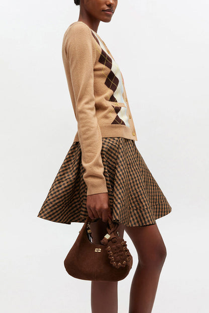 Ganni Chicory Coffee Brown Suede Mini Hobo Bag