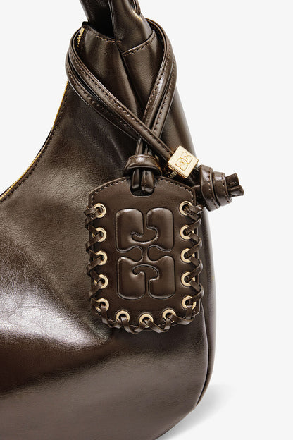 Ganni Dark Olive Green Medium Laces Hobo Bag