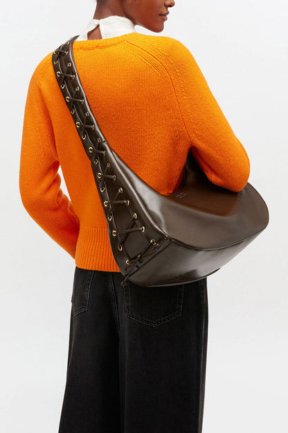 Ganni Dark Olive Green Medium Laces Hobo Bag