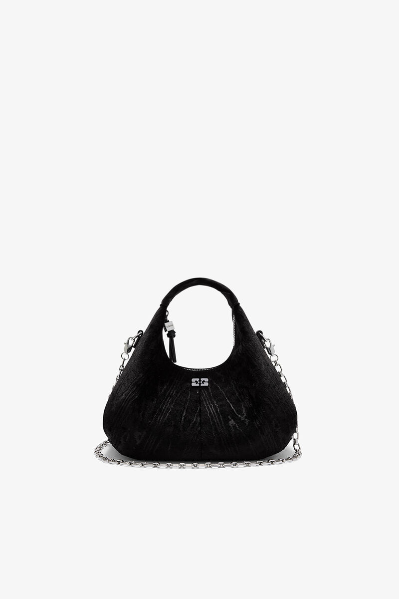 Ganni Black Velvet Moire Mini Hobo Bag