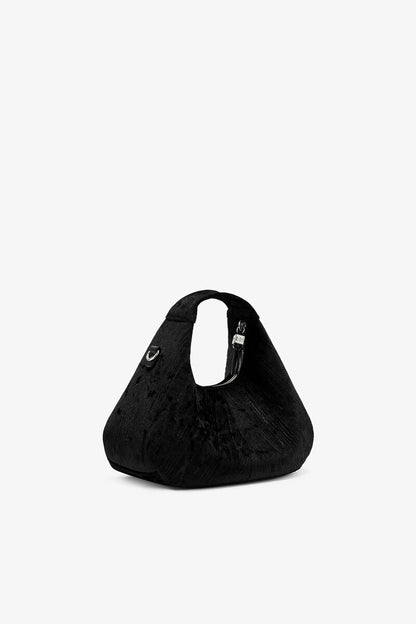 Ganni Black Velvet Moire Mini Hobo Bag