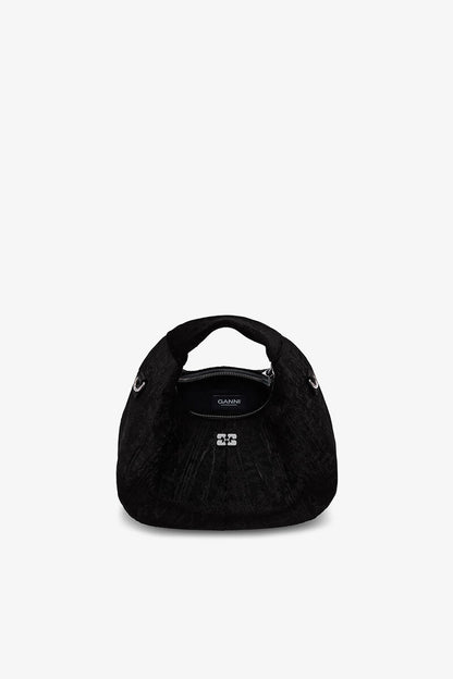 Ganni Black Velvet Moire Mini Hobo Bag