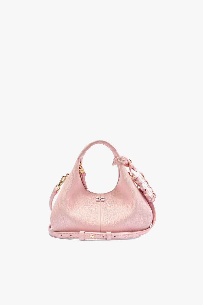 Ganni Chalk Pink Grained Mini Hobo Bag