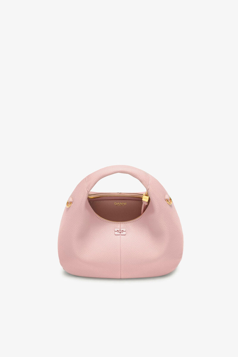 Ganni Chalk Pink Grained Mini Hobo Bag