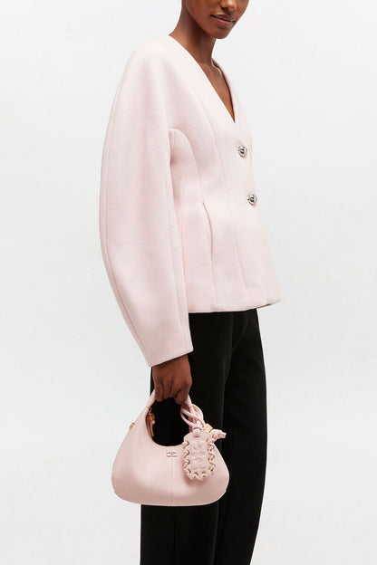 Ganni Chalk Pink Grained Mini Hobo Bag
