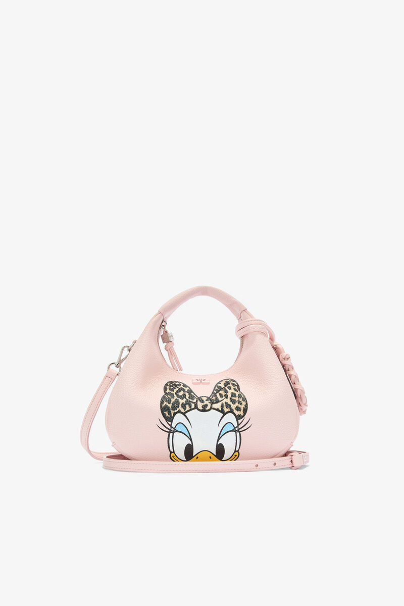 Ganni Chalk Pink Daisy Duck Mini Hobo Bag In Pink