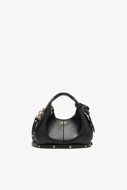 Ganni Black Mini Hobo Bag Studs In Black