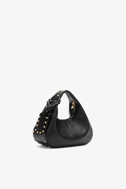 Ganni Black Mini Hobo Bag Studs In Black