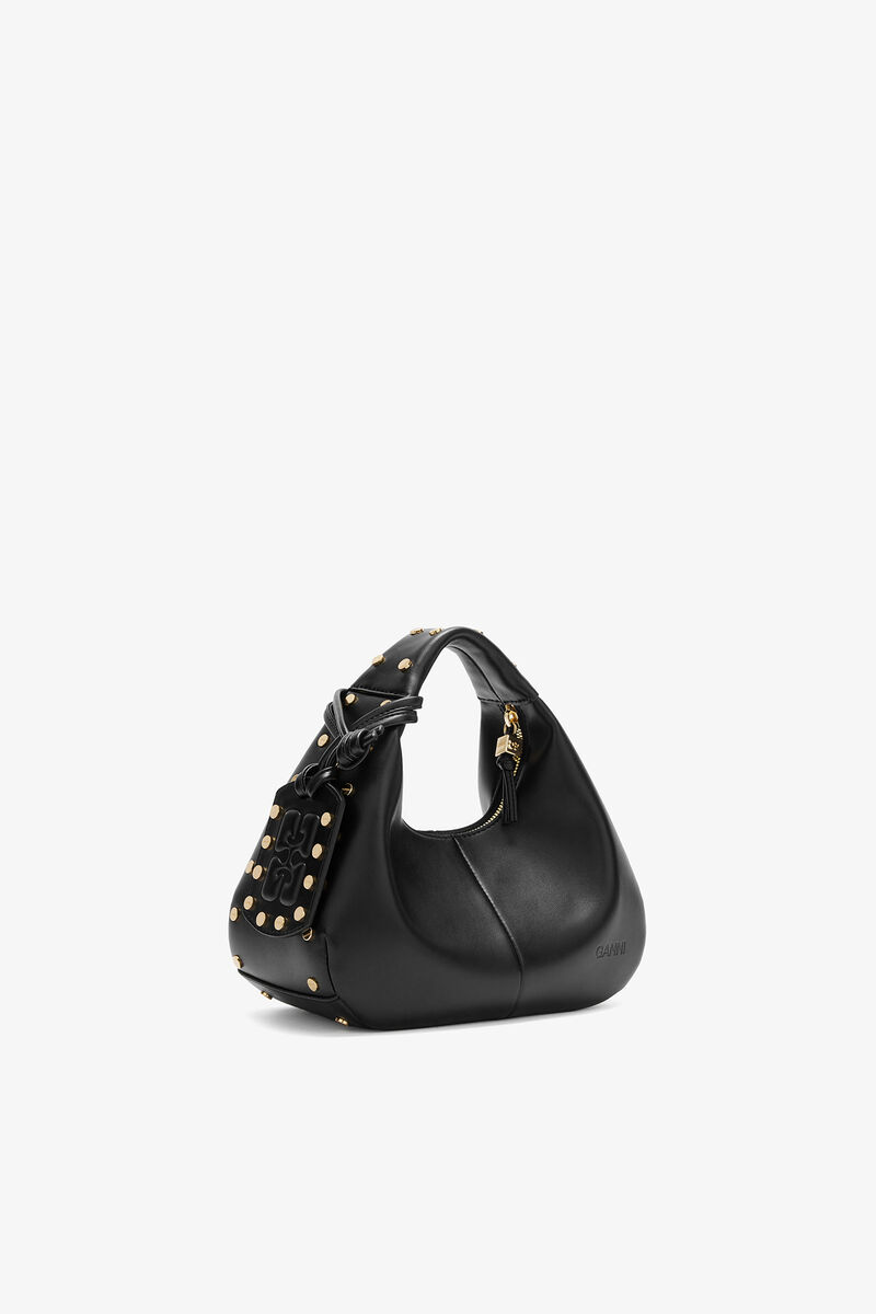 Ganni Black Mini Hobo Bag Studs In Black