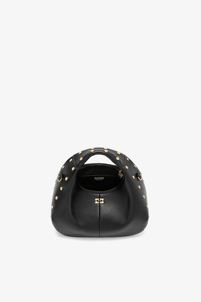 Ganni Black Mini Hobo Bag Studs In Black