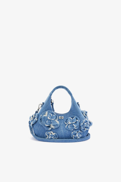 Ganni Light Blue Vintage Mini Hobo Bag In Blue Denim
