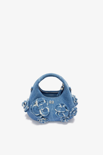 Ganni Light Blue Vintage Mini Hobo Bag In Blue Denim