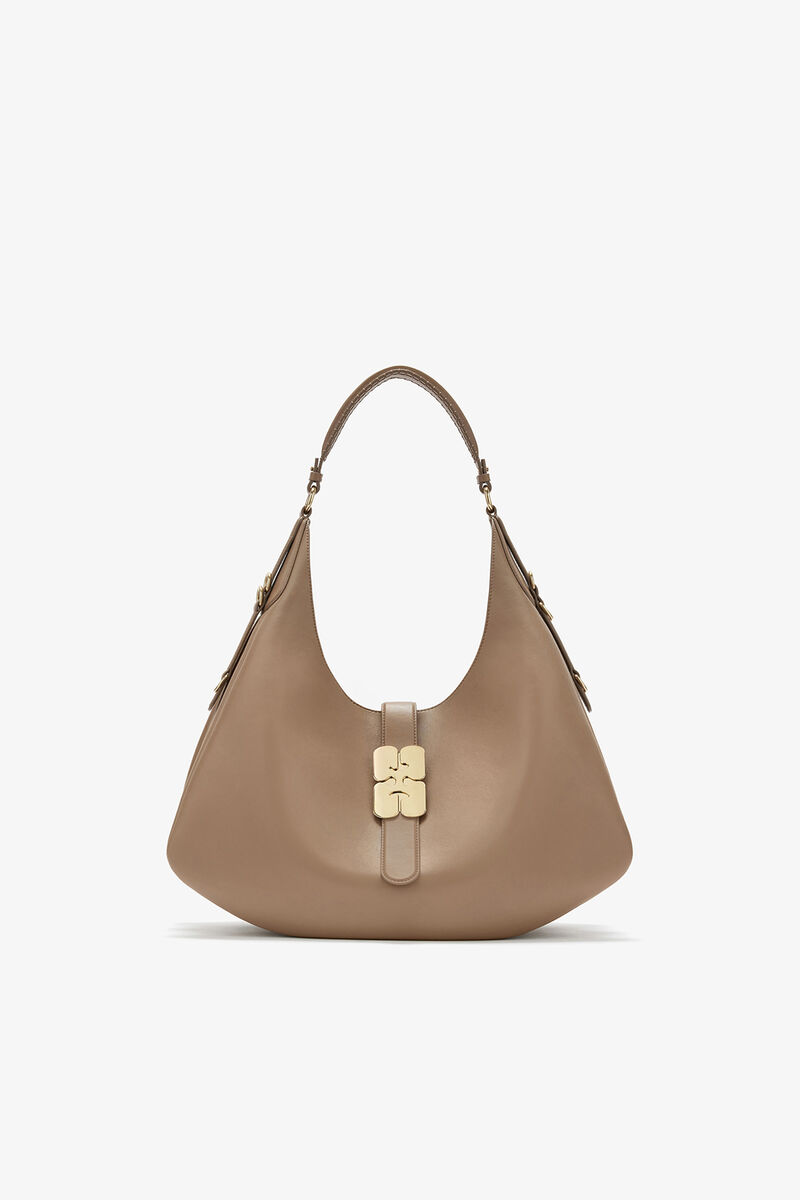 Ganni Coca Mocha Large Kat Bag In Brown