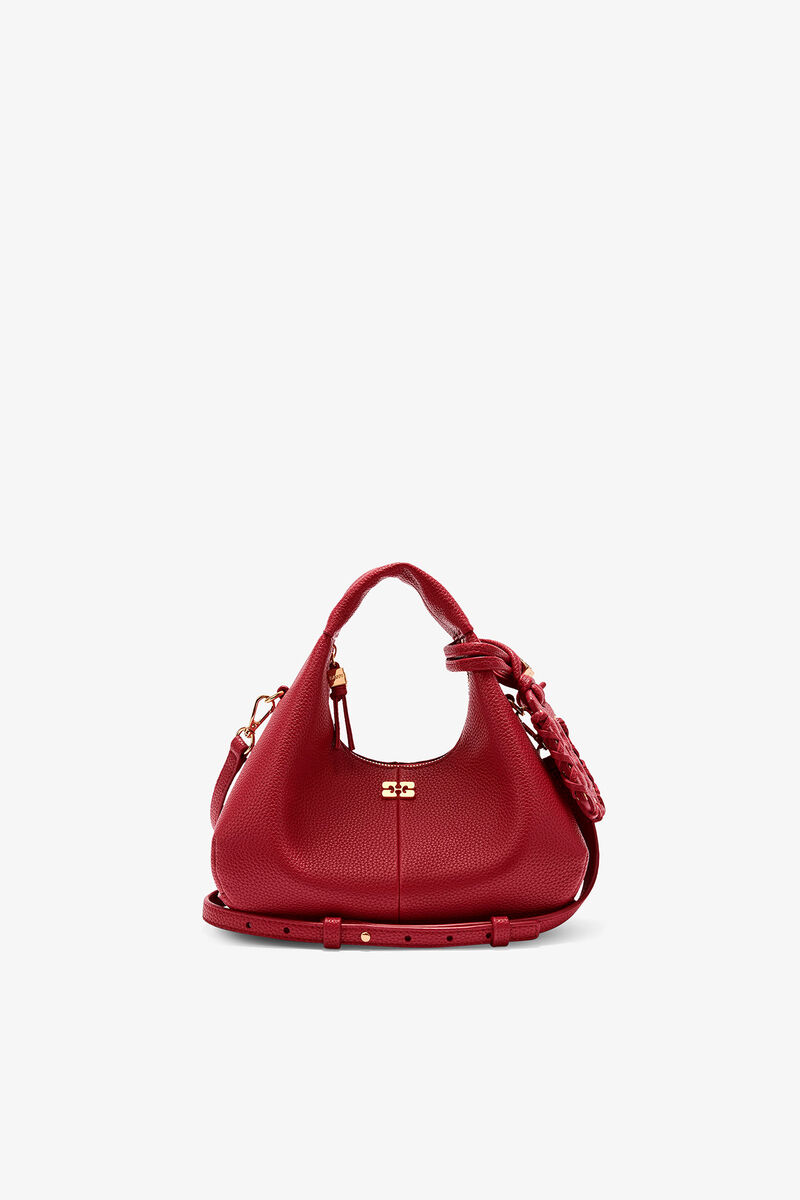 Ganni Red Dahlia Grained Mini Hobo Bag