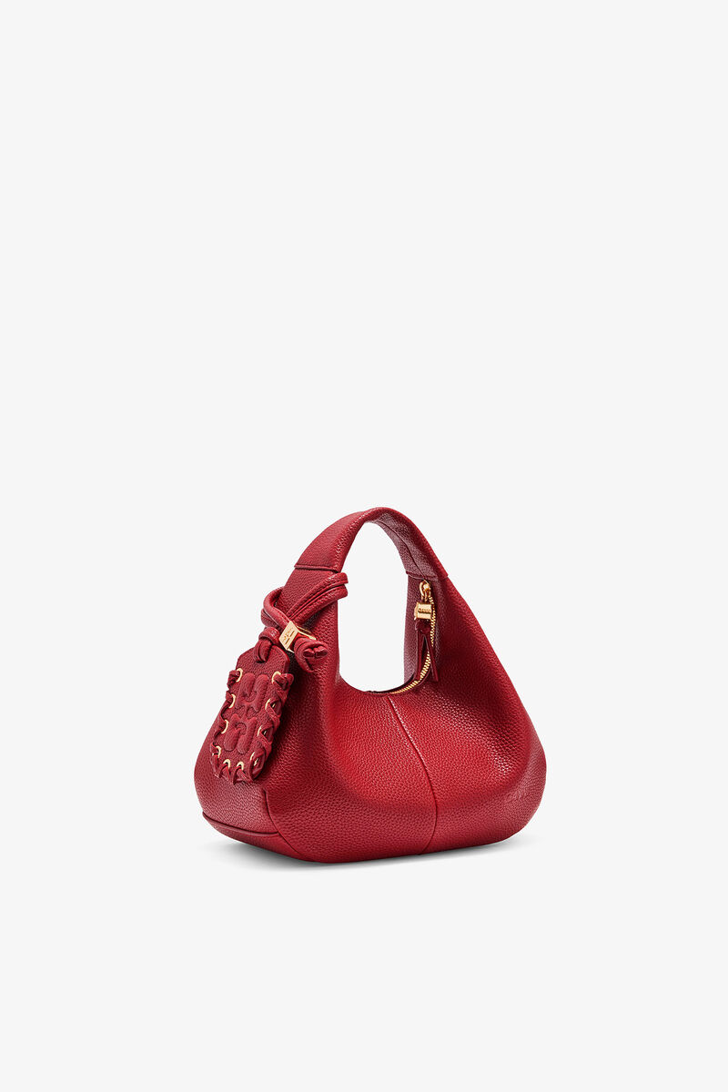 Ganni Red Dahlia Grained Mini Hobo Bag