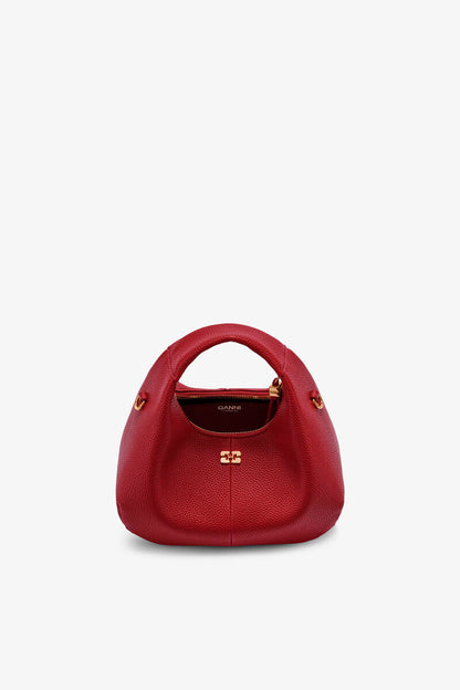 Ganni Red Dahlia Grained Mini Hobo Bag