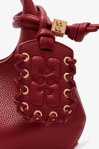 Ganni Red Dahlia Grained Mini Hobo Bag