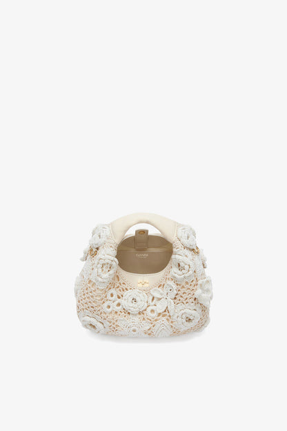 Ganni Egret Mini Hobo Bag In White Crochet