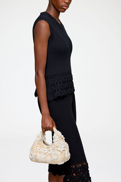 Ganni Egret Mini Hobo Bag In White Crochet