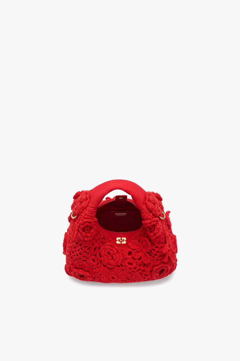 Ganni Goji Berry Mini Hobo Bag In Red Crochet