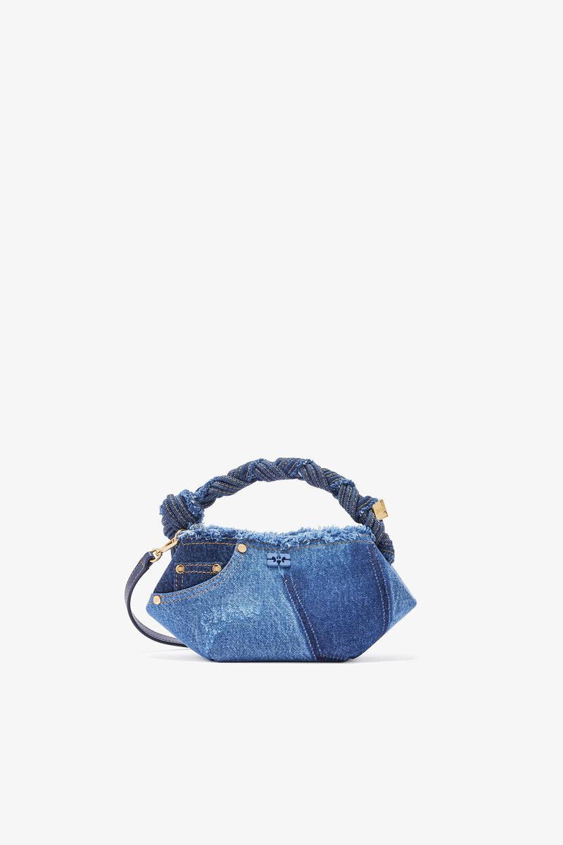 Ganni Mid Blue Vintage Mini Bou Bag In Blue Denim