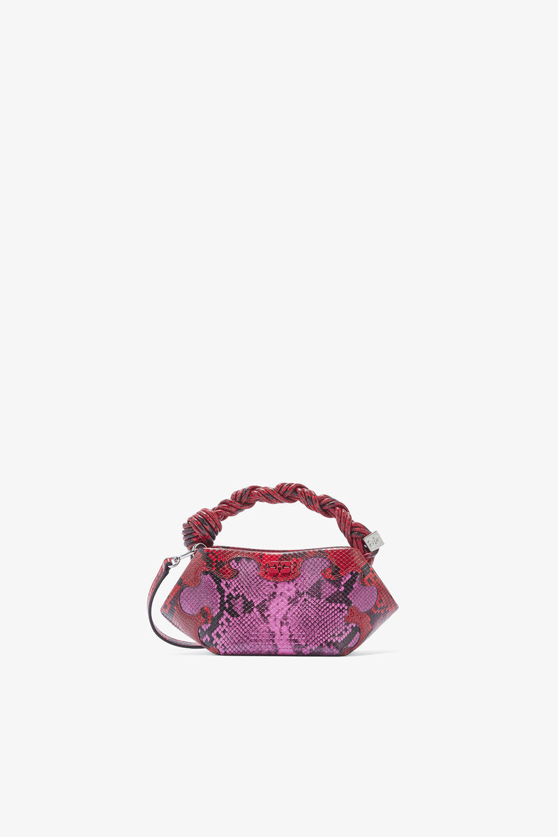 Ganni Raspberry Rose Mini Bou Bag In Pink Snake