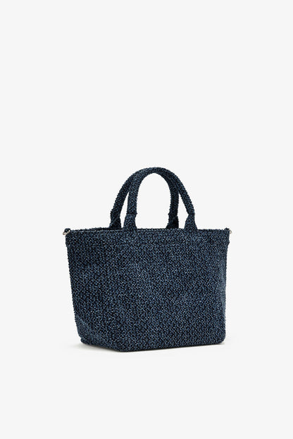 Ganni Rinse Tweed Denim Small Bear Tote