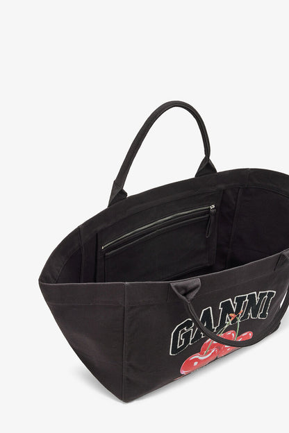 Ganni Phantom Black Xxl Cherry Tote