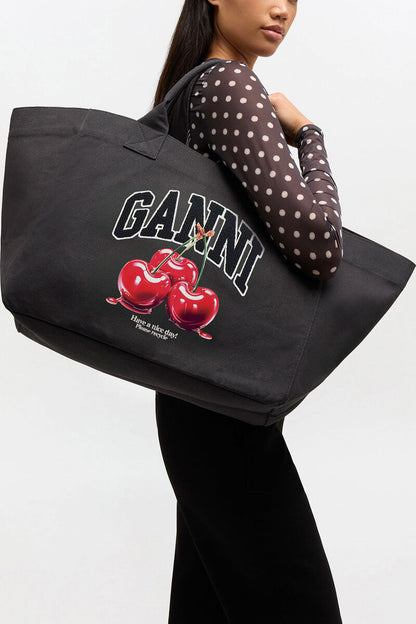 Ganni Phantom Black Xxl Cherry Tote
