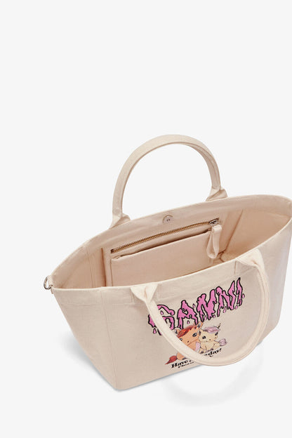 Ganni Egret Small Easy Pony Printed Shopper