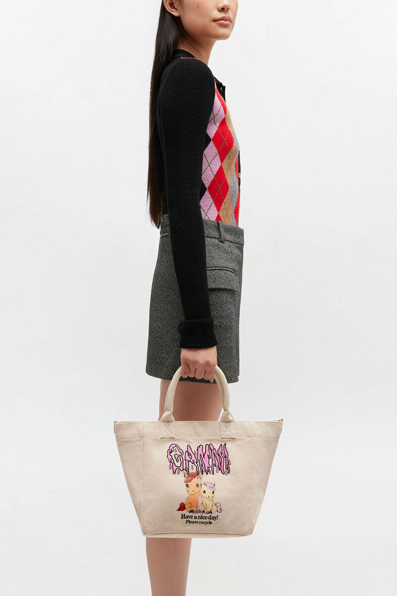 Ganni Egret Small Easy Pony Printed Shopper