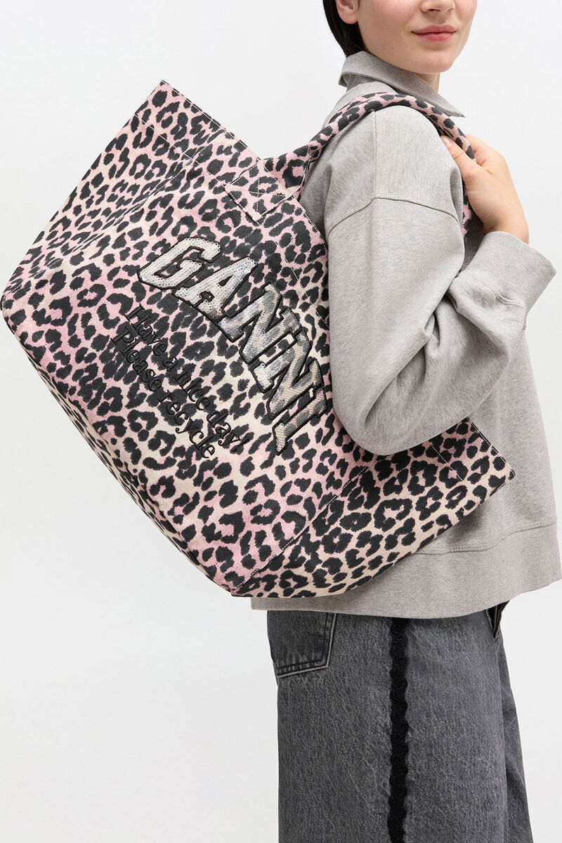 Ganni Bleached Mauve Leopard Medium Tote